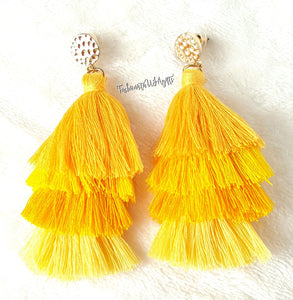 Earrings Layered Tassel Drop Yellow, Gold color Stud, Beach Earrings,Statement Earring by UrbanFlair - Urban Flair USA