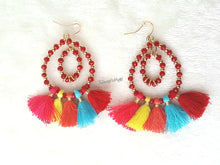Load image into Gallery viewer, Multicolored Tassel Earrings Beaded Double Hoop Red Gold Tassel Drop Earrings, Boho Chic Earring,Beach Earrings - Urban Flair USA