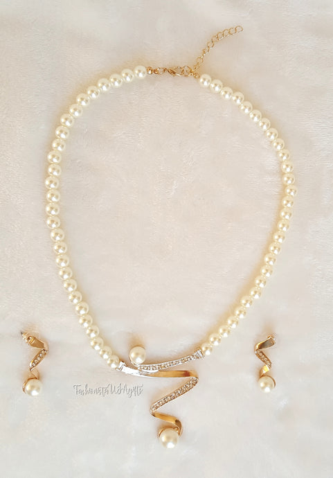 Pearl Necklace Earrings Set, Faux Pearl Set - Urban Flair USA