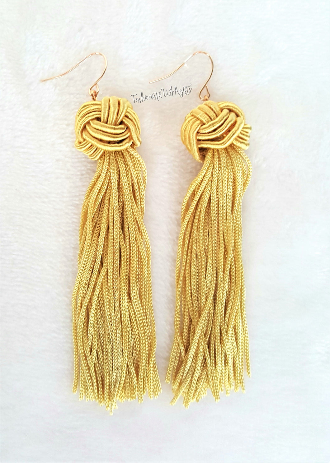 Earrings Knotted Tassel Mustard Gold, Boho Earrings, Beach Earrings, Chic Fashion Earrings, Statement Earring, Gifts for Her - Urban Flair USA