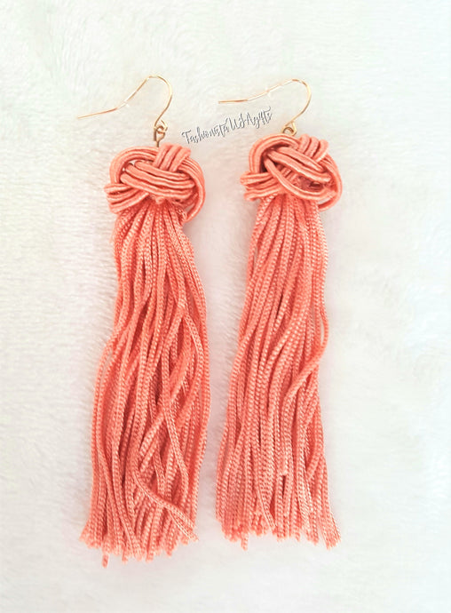 Earrings Knotted Tassel Coral, Boho Earrings, Beach Earrings, Chic Fashion Earrings, Statement Earring, Gifts for Her - Urban Flair USA