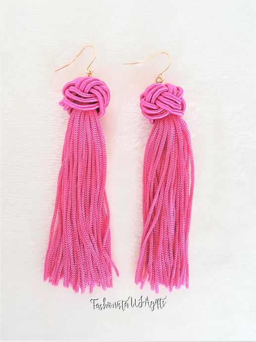Earrings Knotted Tassel Fushia, Boho Earrings, Beach Earrings, Chic Fashion Earrings, Statement Earring, Gifts for Her - Urban Flair USA