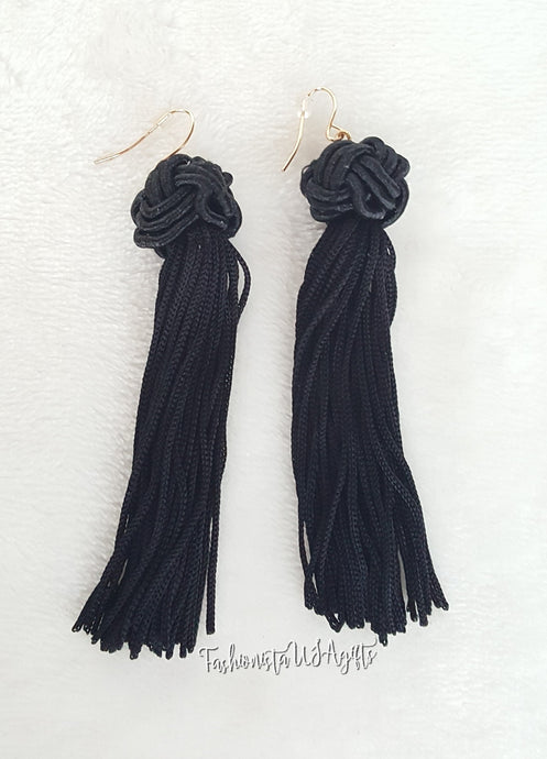 Earrings Black Knotted Tassel, Boho Earrings, Beach Earrings, Chic Fashion Earrings, Statement Earring, Gifts for Her - Urban Flair USA