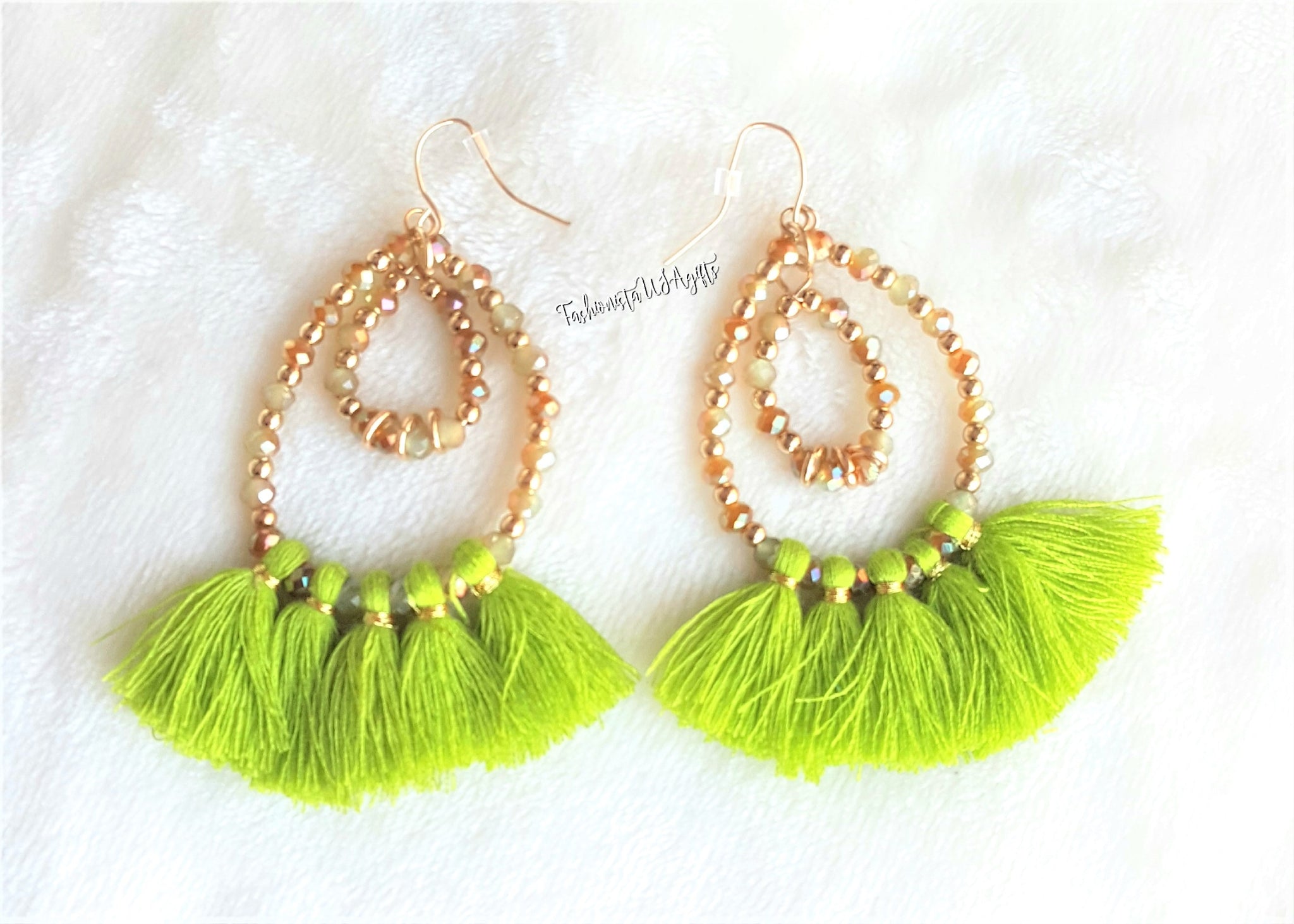 Lime green 2025 tassel earrings
