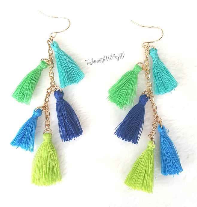 Earrings Thread Tassel Earring in Gold tone Chain, Chic Fashion Designer Boho Earrings, Statement Earrings, Beach Earrings - Urban Flair USA