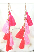 Load image into Gallery viewer, Earrings Fushia Pink Coral Thread Tassel Earring in Gold tone Chain, Chic Fashion Designer Boho Earrings, Statement Earrings, Beach Earrings - Urban Flair USA