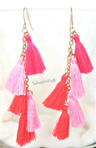 Earrings Fushia Pink Coral Thread Tassel Earring in Gold tone Chain, Chic Fashion Designer Boho Earrings, Statement Earrings, Beach Earrings - Urban Flair USA