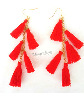 Earrings Red Thread Tassel Earring in Gold tone Chain, Chic Fashion Designer Boho Earrings, Statement Earrings, Beach Earrings - Urban Flair USA