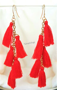 Earrings Red Thread Tassel Earring in Gold tone Chain, Chic Fashion Designer Boho Earrings, Statement Earrings, Beach Earrings - Urban Flair USA