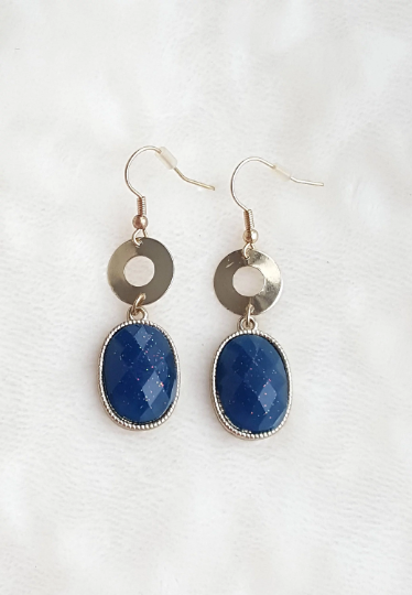 Vintage Teal Crystal Rhinestone Drop Earring Gold tone Metal, Navy Blue Earrings - Urban Flair USA