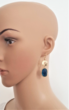 Load image into Gallery viewer, Vintage Teal Crystal Rhinestone Drop Earring Gold tone Metal, Navy Blue Earrings - Urban Flair USA