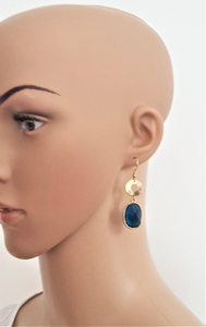 Vintage Teal Crystal Rhinestone Drop Earring Gold tone Metal, Navy Blue Earrings - Urban Flair USA