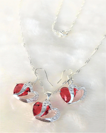 925 Silver Set Necklace Pendant Earring Set with Ruby, UrbanFlair Valentine Speacial !! - Urban Flair USA