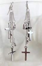 Load image into Gallery viewer, Skull, Cross, Chain Fringes Dangle Drop Earrings, Chain Fringes with Skull, Cross Accents - Urban Flair USA