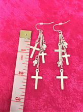 Load image into Gallery viewer, Skull, Cross, Chain Fringes Dangle Drop Earrings, Chain Fringes with Skull, Cross Accents - Urban Flair USA