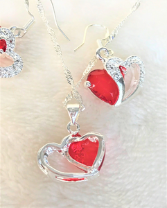 925 Silver Set Necklace Pendant Earring Set with Ruby, UrbanFlair Valentine Speacial !! - Urban Flair USA