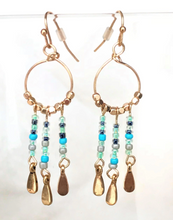 Load image into Gallery viewer, Blue Beads Gold tone beaded Hoop Earrings, Dangle Drop Earrings - Urban Flair USA