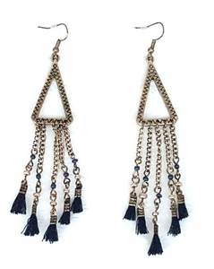 Fashion Earrings Dangle Drop Oxidized Gold tone Metal, Black Threaded Tassels, Statement Earring - Urban Flair USA